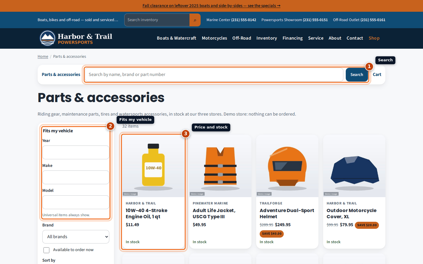The web store on the demo website